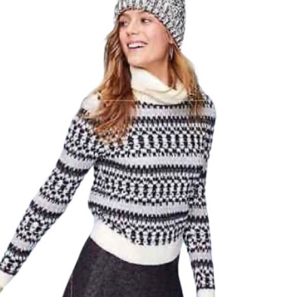 Loft Wool Alpaca Blend Woven Mixed Stitch Turtleneck Sweater Sz S NWT - Picture 2 of 10